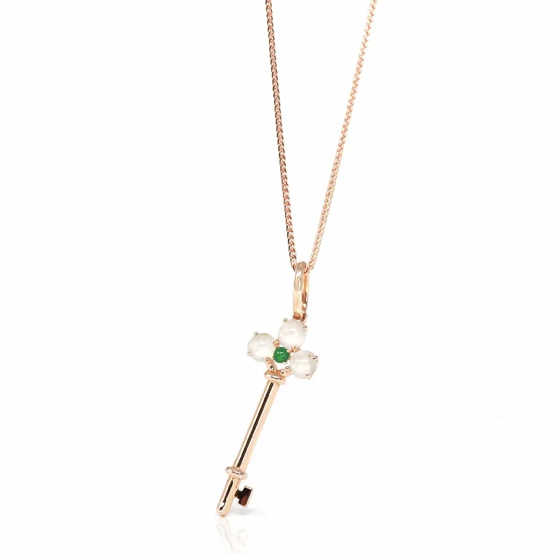 Baikalla™ "Jadeite Good Luck Key" 18k Rose Gold Genuine Burmese Jadeite Necklace With Diamonds