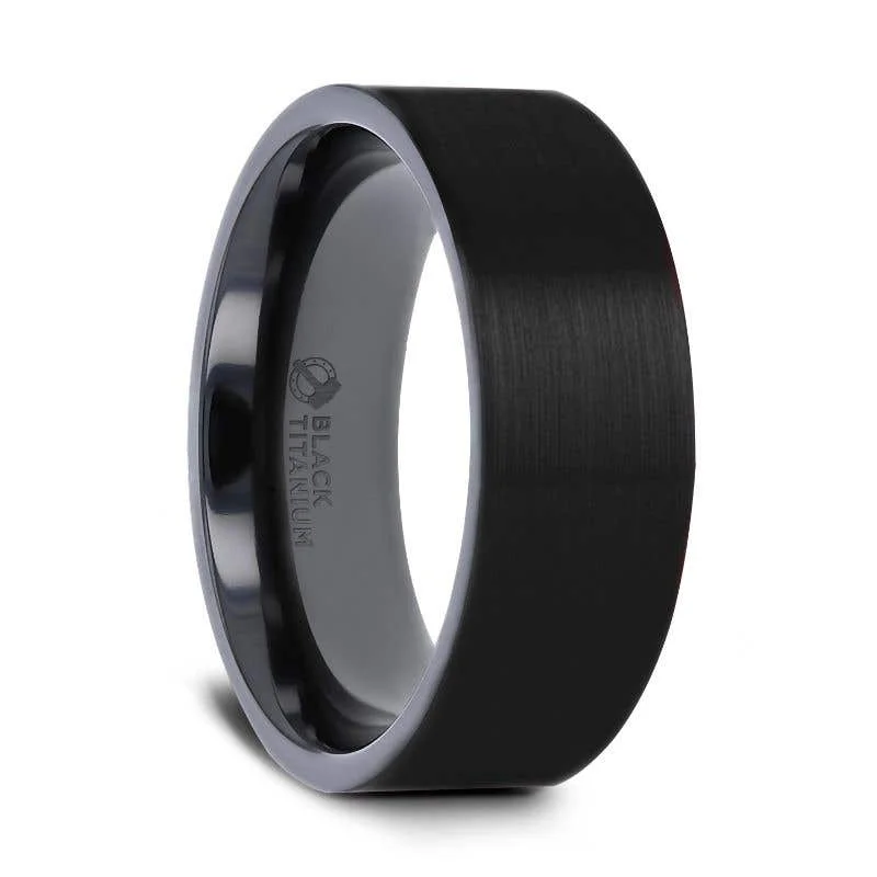 Thorsten SAN BERNARDINO Brushed Finish Flat Black Titanium Men’s Wedding Band - 6mm & 8mm