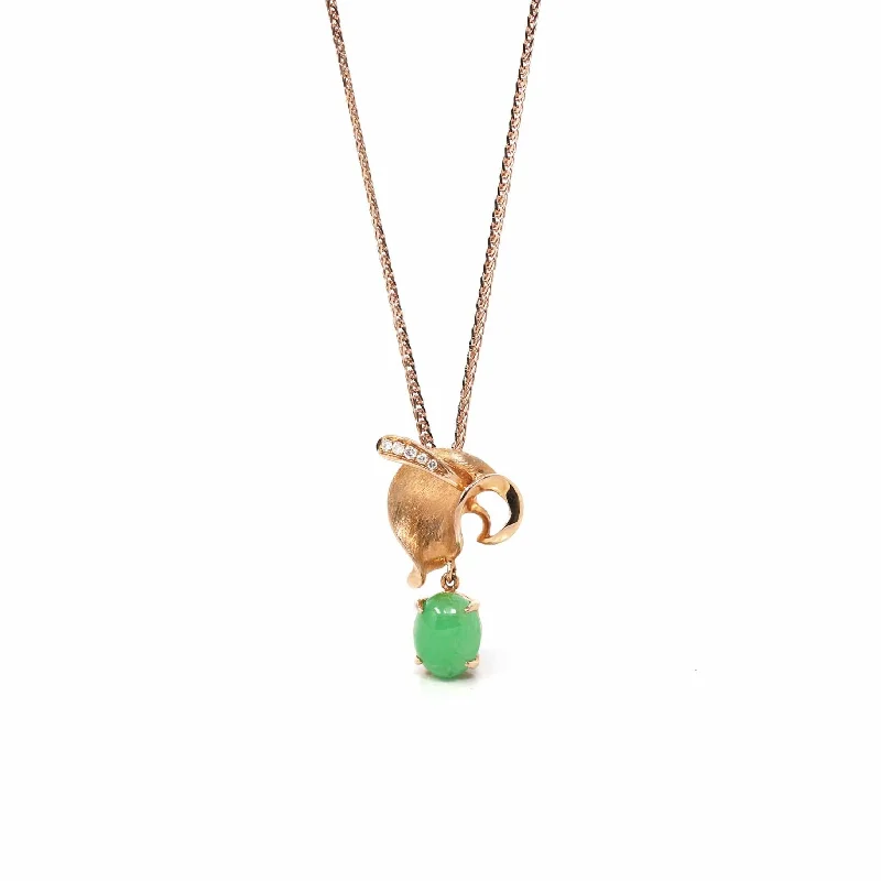 18k Rose Gold Jadeite Jade Diamond Pendant Necklace