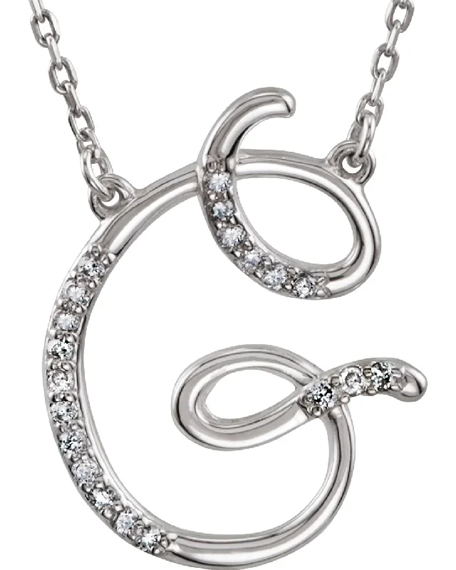 Diamond Initial Letter 'G' Rhodium-Plated 14k White Gold Pendant Necklace, 17" (GH, I1, 1/10 Ctw)