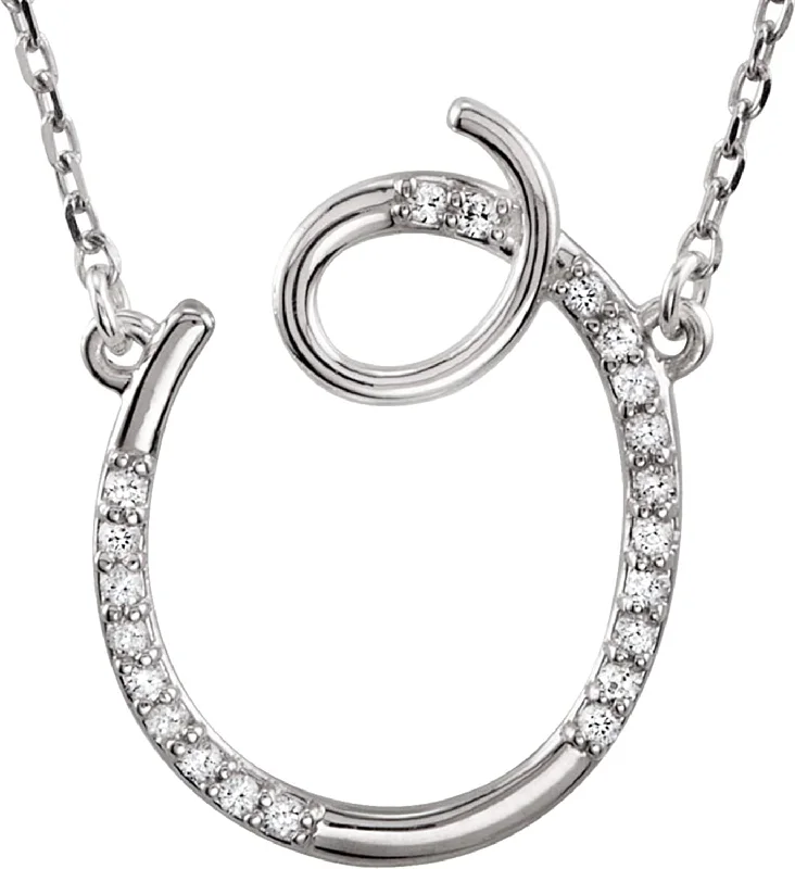 Diamond Initial Letter 'O' Rhodium-Plated 14k White Gold Pendant Necklace, 17" (GH, I1, 1/10 Ctw)