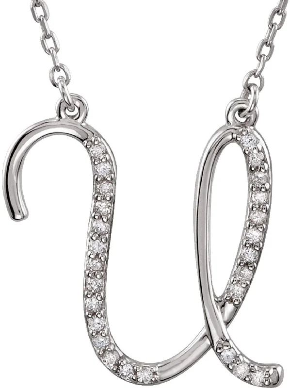 Diamond Initial Letter 'U' Rhodium-Plated 14k White Gold Pendant Necklace, 17" (GH, I1, 1/8 Ctw)