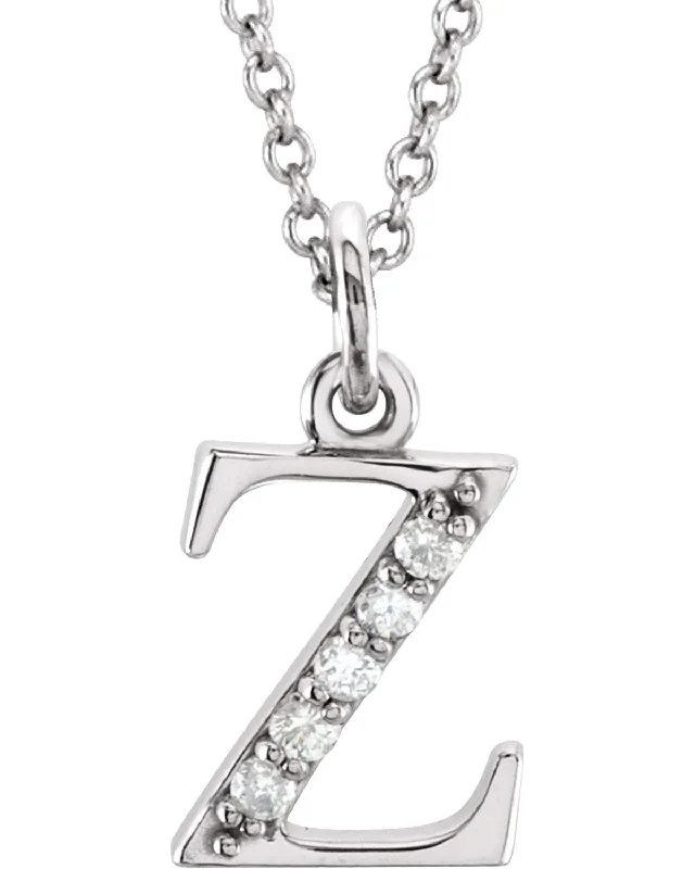 Diamond Initial 'z' Lowercase Letter Rhodium-Plate 14k White Gold Pendant Necklace, 16" (.03 Ctw GH, I1)