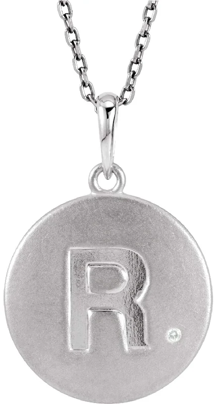 Diamond Letter 'R' Initial Sterling Silver Pendant Necklace, 18" (.005 Ct, GH Color, I2 Clarity)