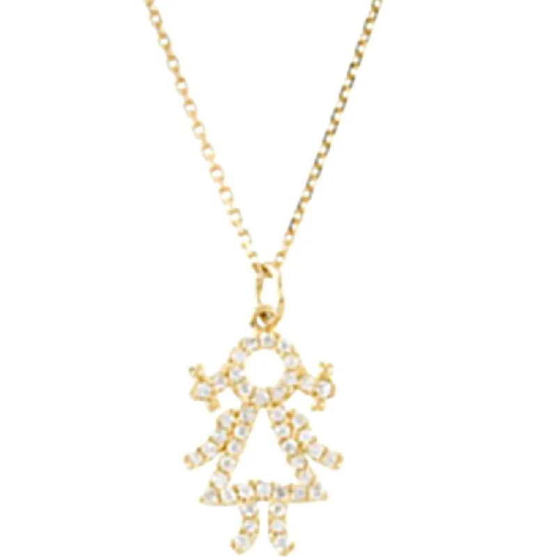 Diamond Little Girl Pendant Necklace in 14k Yellow Gold, 16" (.20 Cttw)