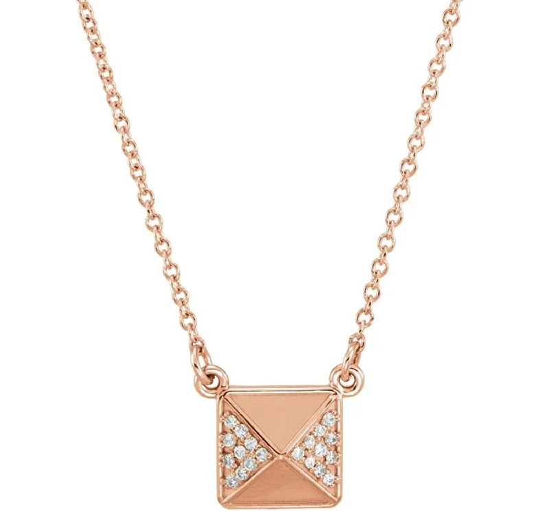 Diamond Pyramid 14k Rose Gold Pendant Necklace, 16" (.05 Cttw)