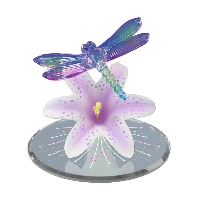 Glass Baron Lavender Porcelain Lily with Dragonfly Figurine