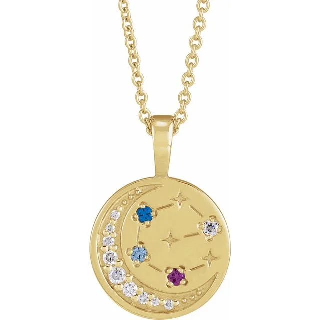 Natural Diamond Celestial Family Birthstone Pendant or Necklace