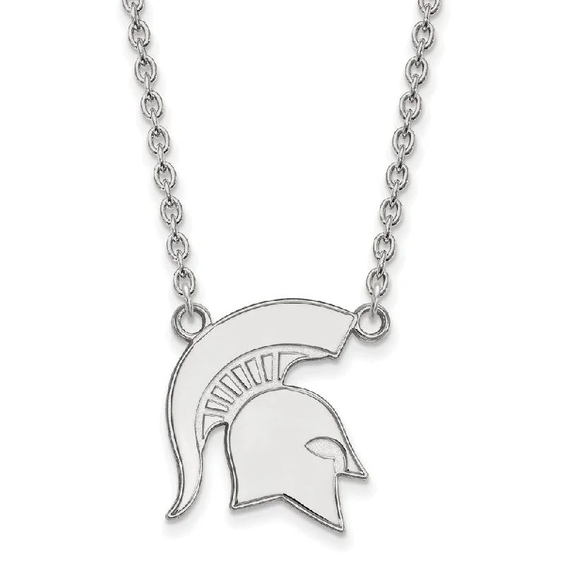 10k White Gold Michigan State Large Pendant Necklace