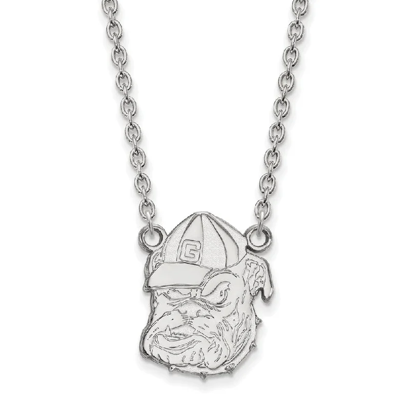 10k White Gold U of Georgia Large Bulldog Pendant Necklace