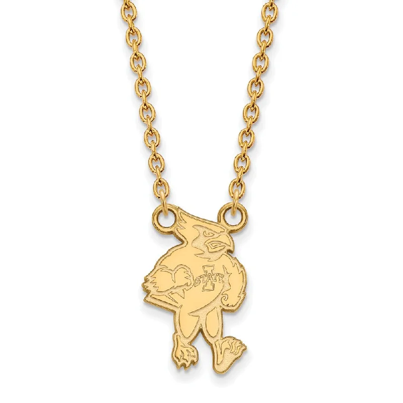 14k Gold Plated Silver Iowa State Large Pendant Necklace