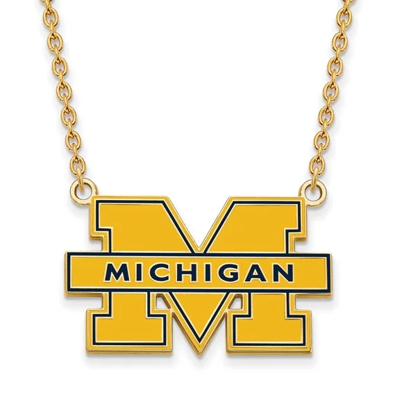 14k Gold Plated Silver U of Michigan LG Enameled 'M' Pendant Necklace