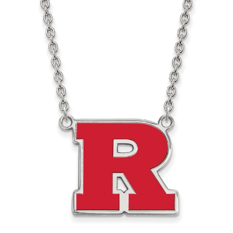 Sterling Silver Rutgers Large Enamel 'R' Pendant Necklace