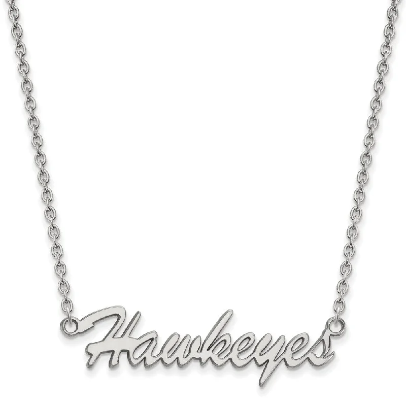 Sterling Silver U of Iowa Medium Script 'Hawkeyes' Pendant Necklace