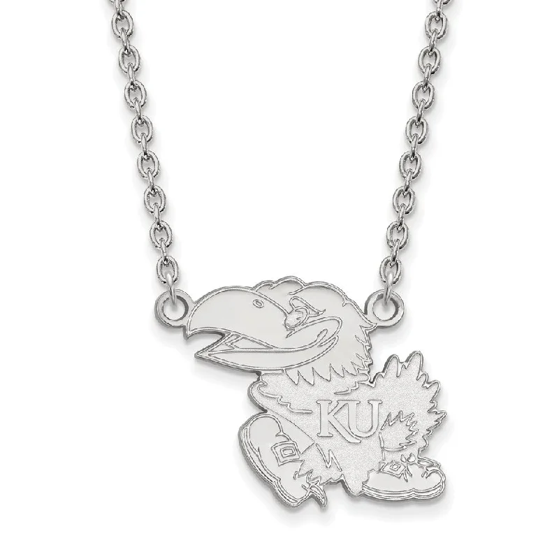 Sterling Silver U of Kansas Large Jayhawk Pendant Necklace