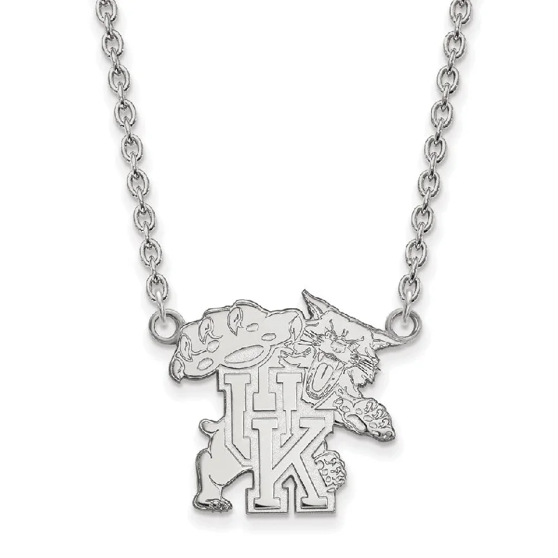 Sterling Silver U of Kentucky Large Wildcat UK Pendant Necklace