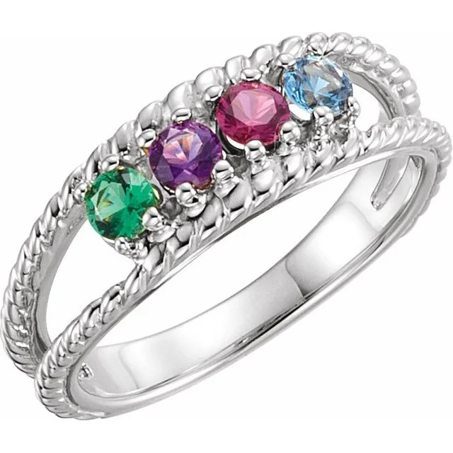 Double Roped Design Mother's Family Birthstone Ring