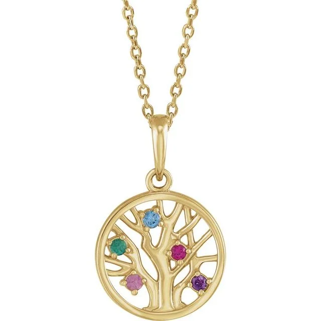 Petite Family Tree Circle Birthstone Pendant or Necklace