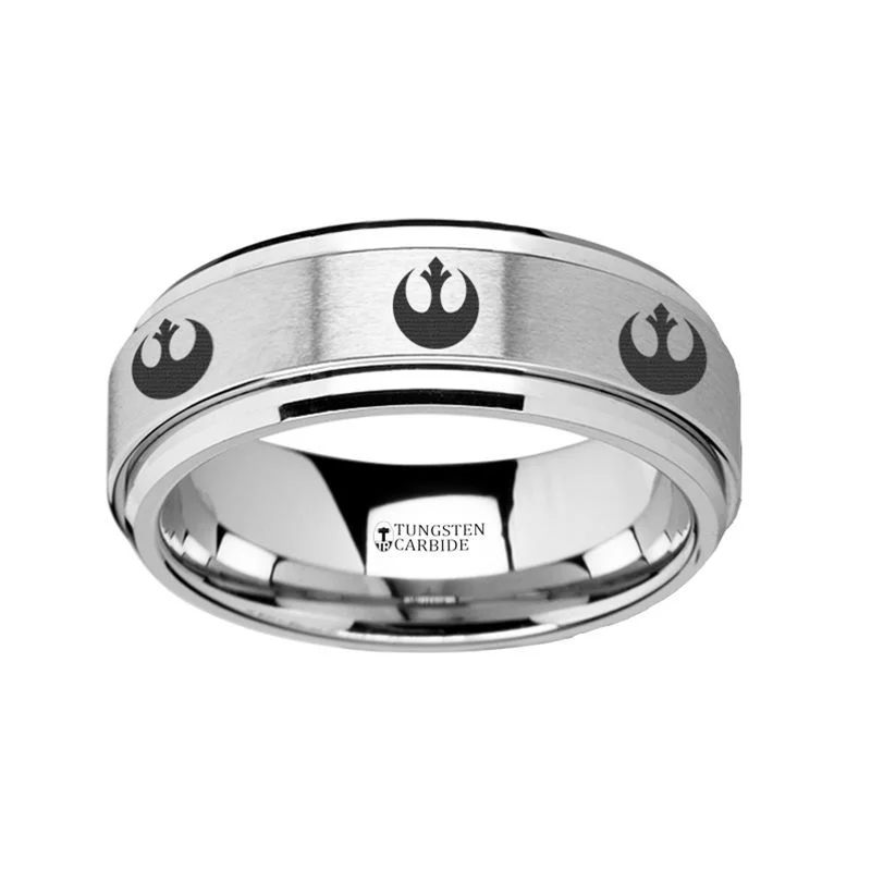 Thorsten Spinning Engraved Rebel Alliance Star Wars Symbol Tungsten Carbide Spinner Wedding Band - 8mm