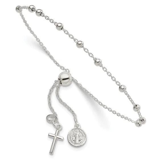 Sterling Silver Adjustable St. Benedict Rosary Bolo Bracelet