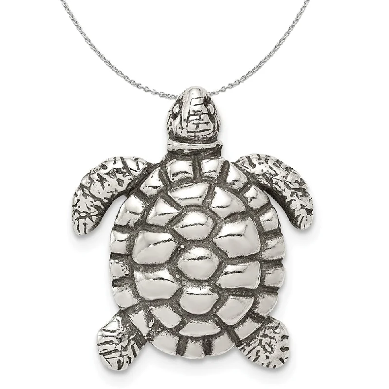 Sterling Silver Antiqued Sea Turtle Slide Necklace