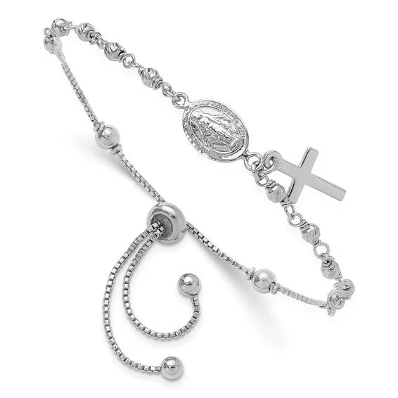 Sterling Silver Cross Dangle Rosary Adjustable Bolo Bracelet