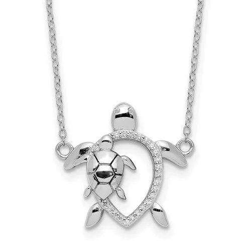 Sterling Silver CZ Turtle with Baby Pendant Necklace