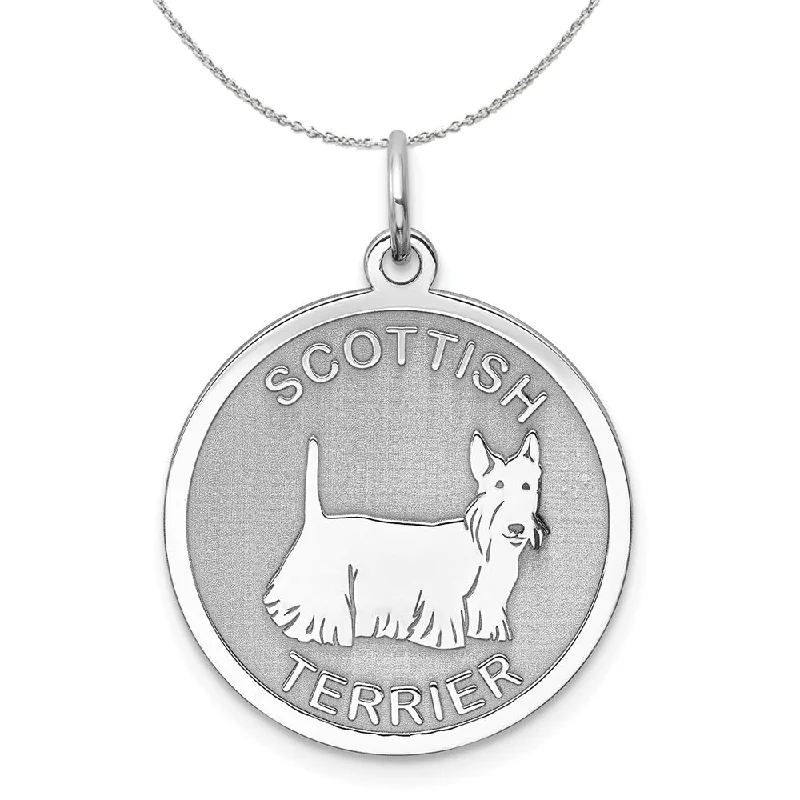 Sterling Silver Laser Etched Scottish Terrier Dog 19mm Necklace