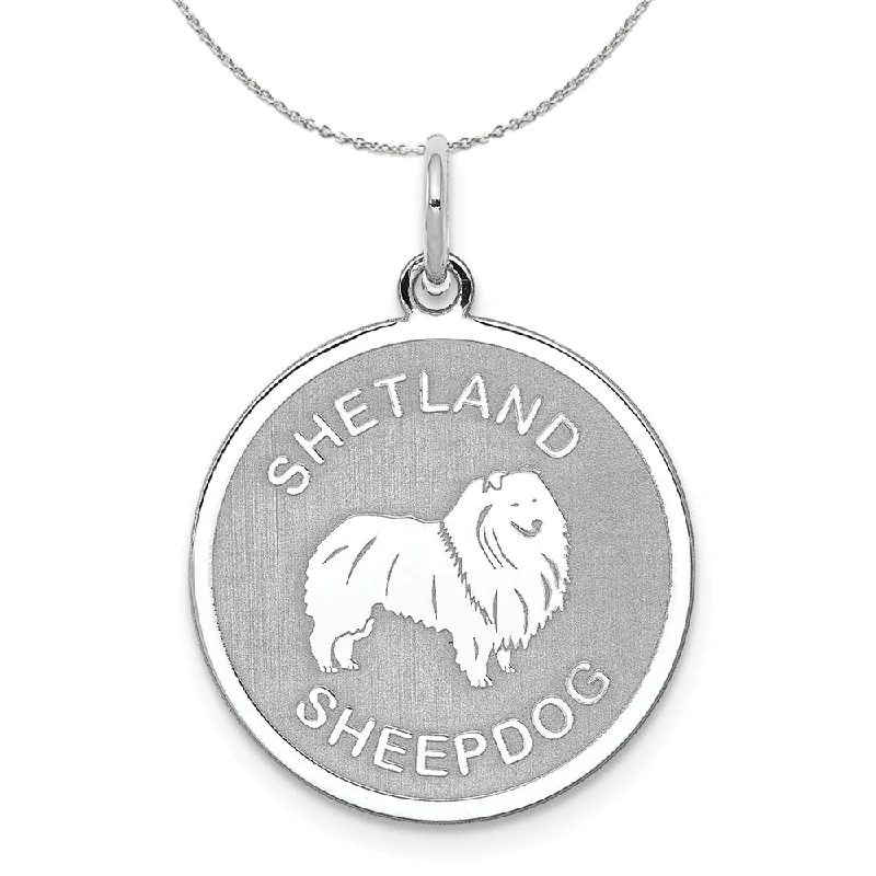 Sterling Silver Laser Etched Shetland Sheepdog Dog 19mm Necklace