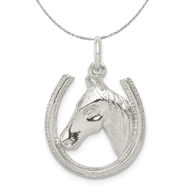 Sterling Silver Polished Horseshoe and Horse Head Necklace