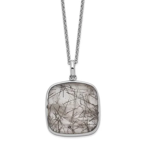 Sterling Silver Square Black Rutilated Quartz Necklace