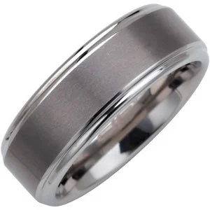 Tungsten 8 mm Satin Finished Band with Ridged Edge Band