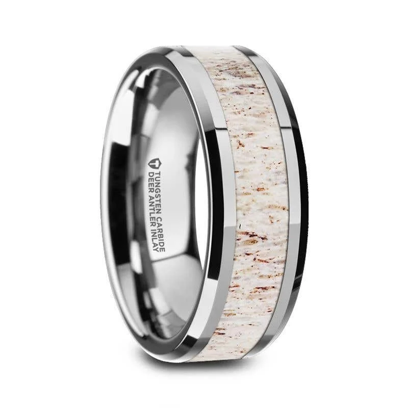 Thorsten WHITETAIL Tungsten Carbide Men's Wedding Band with Off-White Deer Antler Inlay - 8mm