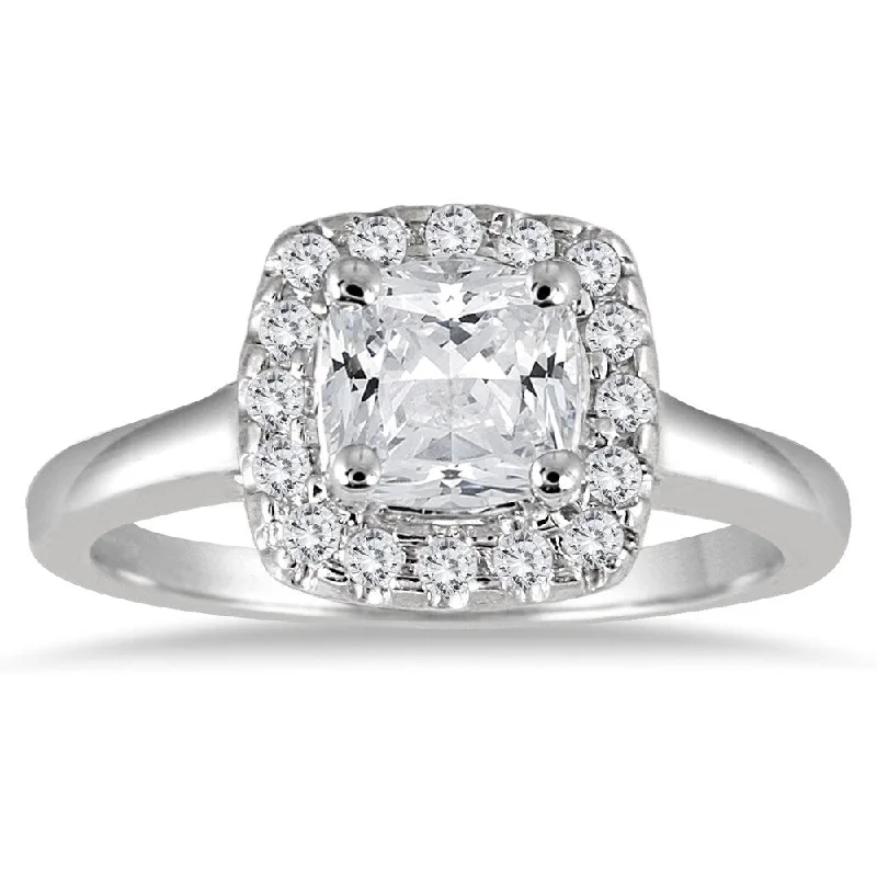 1 1/3 Carat Diamond Cushion Cut Engagement Ring in 14K White Gold