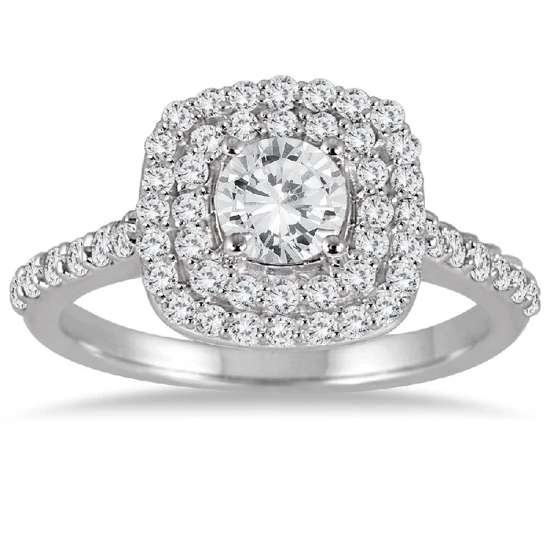 1 1/3 Carat TW Diamond Double Halo Engagement Ring in 14K White Gold