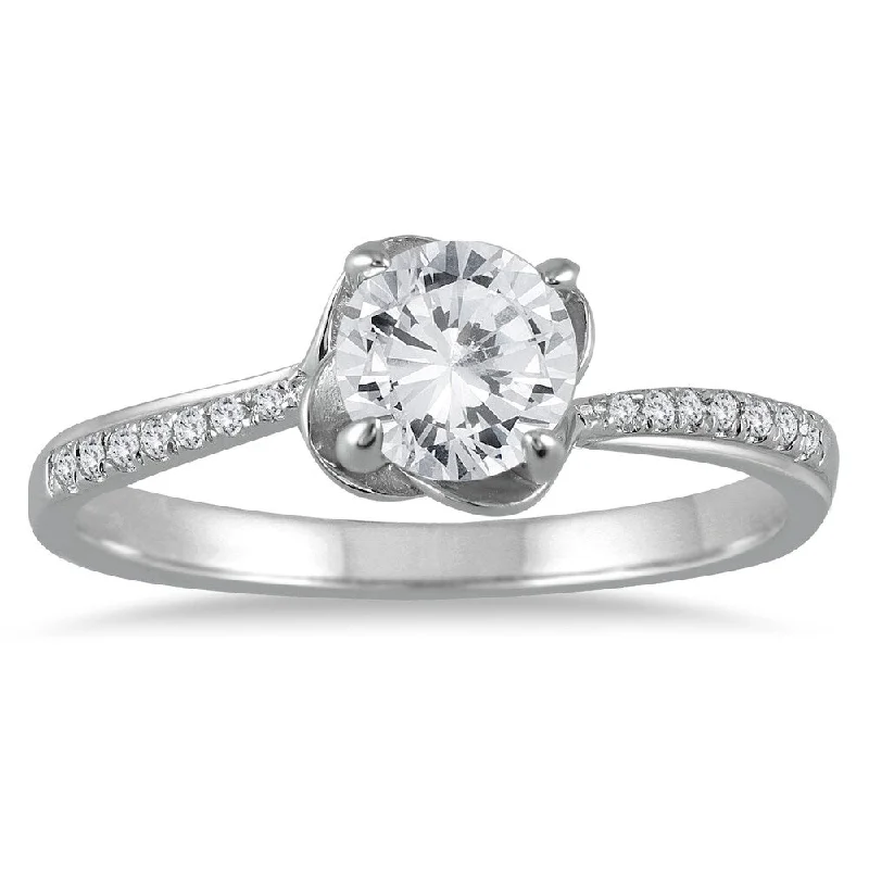 1/2 Carat TW Lotus Diamond Engagement Ring in 10K White Gold