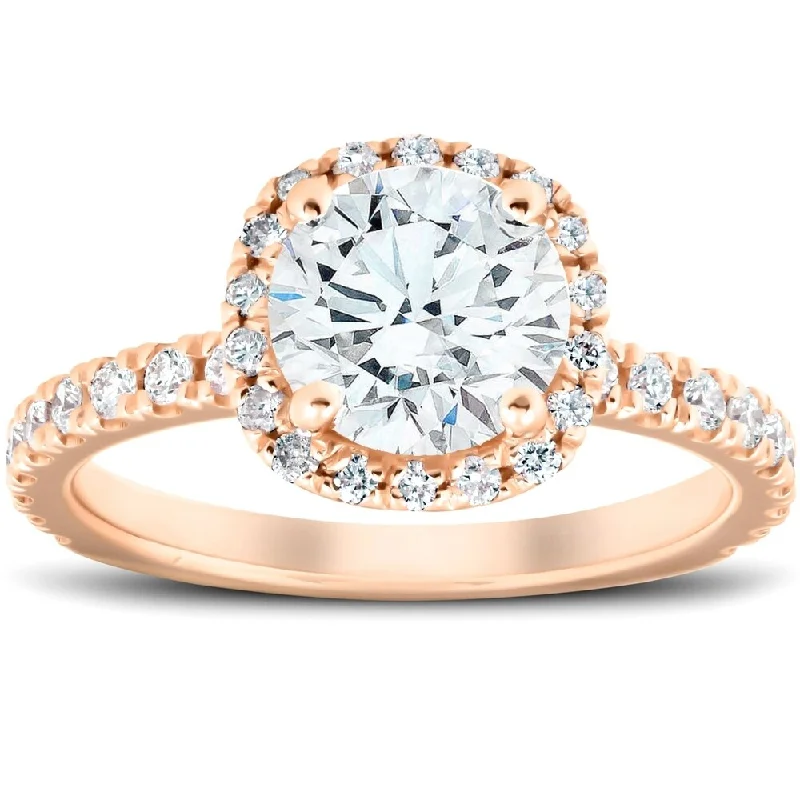 1 3/4 Ct Diamond Cushion Halo Engagement Ring 14k Rose Gold