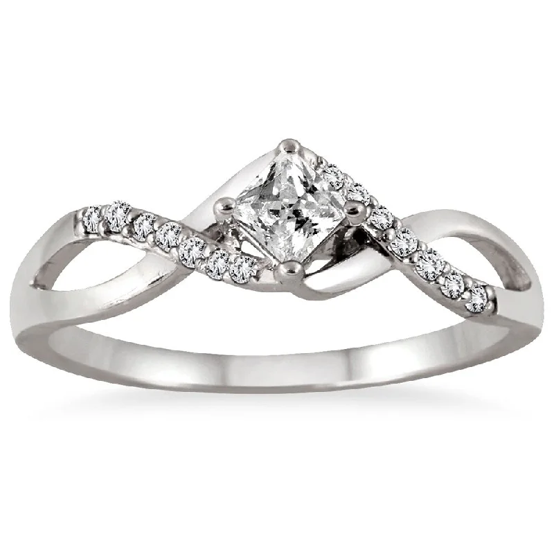 1/3 Carat TW Princess Cut Diamond Engagement Ring in 10K White Gold