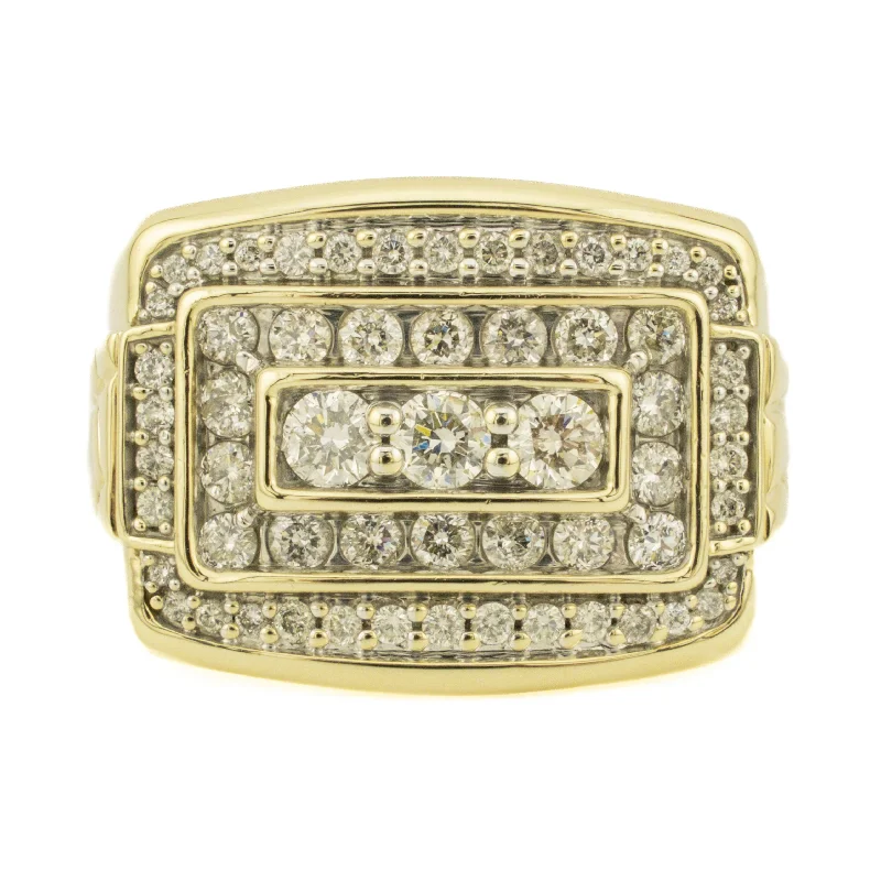 1.50ctw Gent's Diamond Cluster Ring in 10K Yellow Gold - Size 10