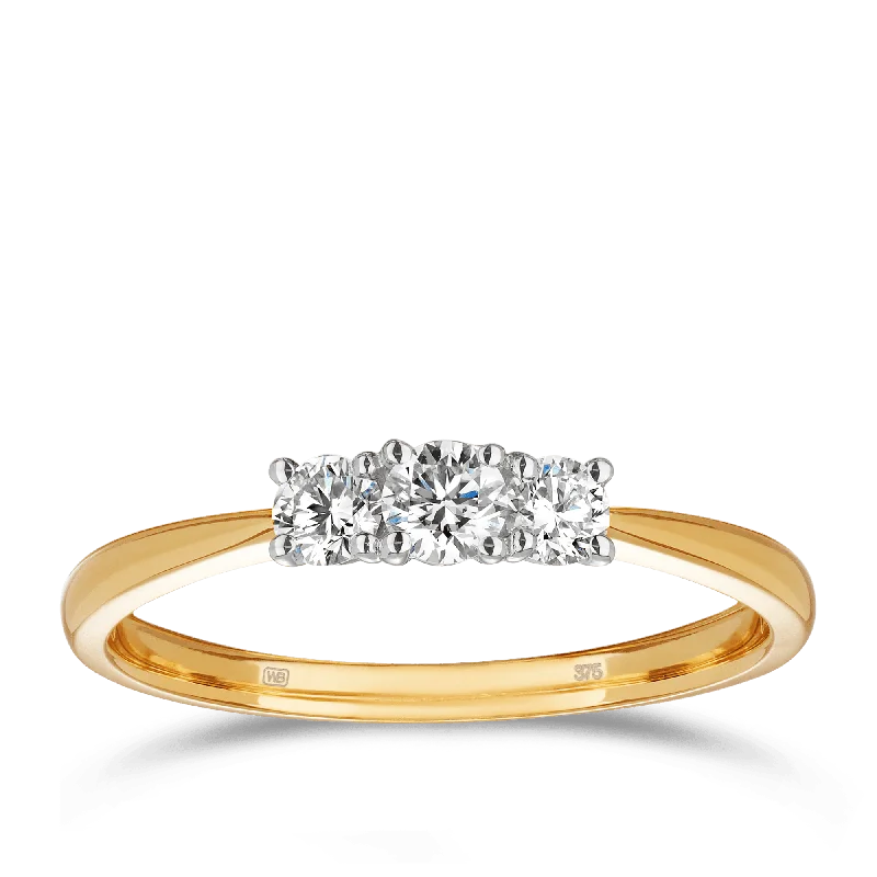 0.35ct TW Diamond Three Stone Engagement Ring in 9ct Yellow Gold