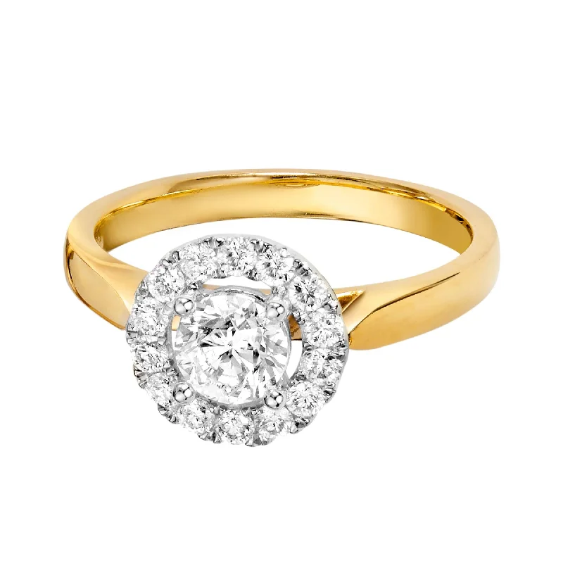 0.75ct TW Diamond Halo Engagement Ring in 18ct Yellow Gold