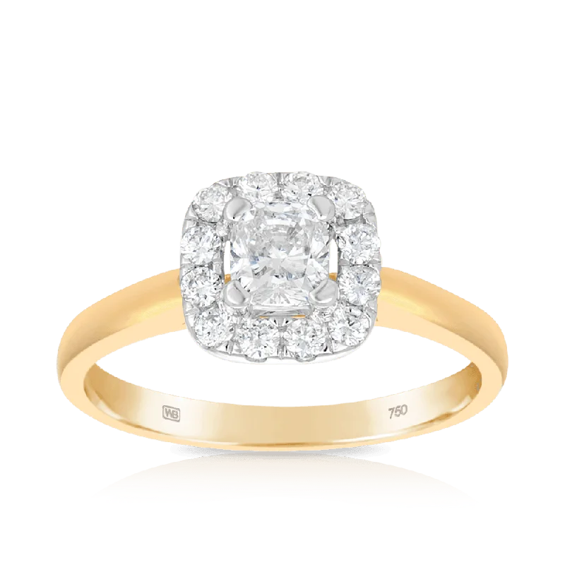 0.75ct TW Diamond Square Halo Engagement Ring in 18ct Yellow Gold