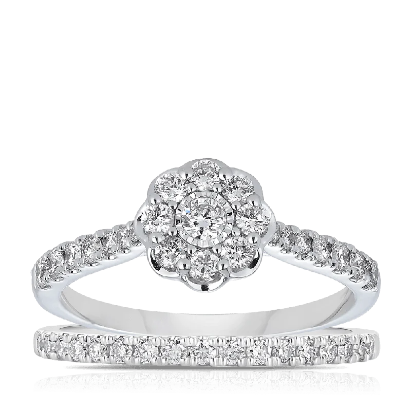 0.75ct TW Diamond Halo Engagement Ring in 9ct White Gold