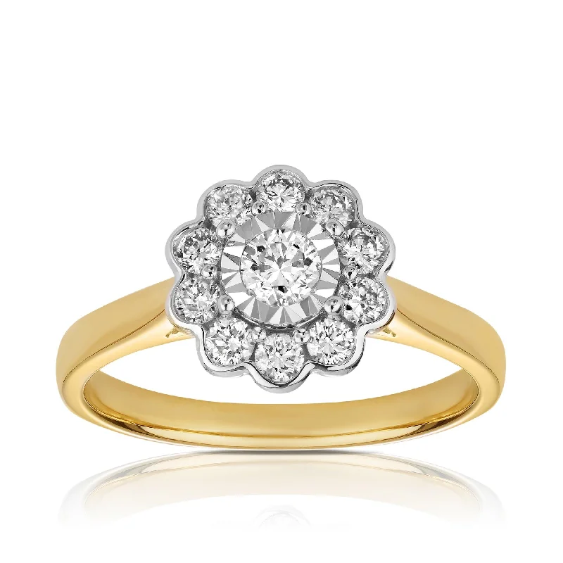 0.50ct TW Round Brilliant Cut Diamond Flower Ring in 9ct Yellow Gold