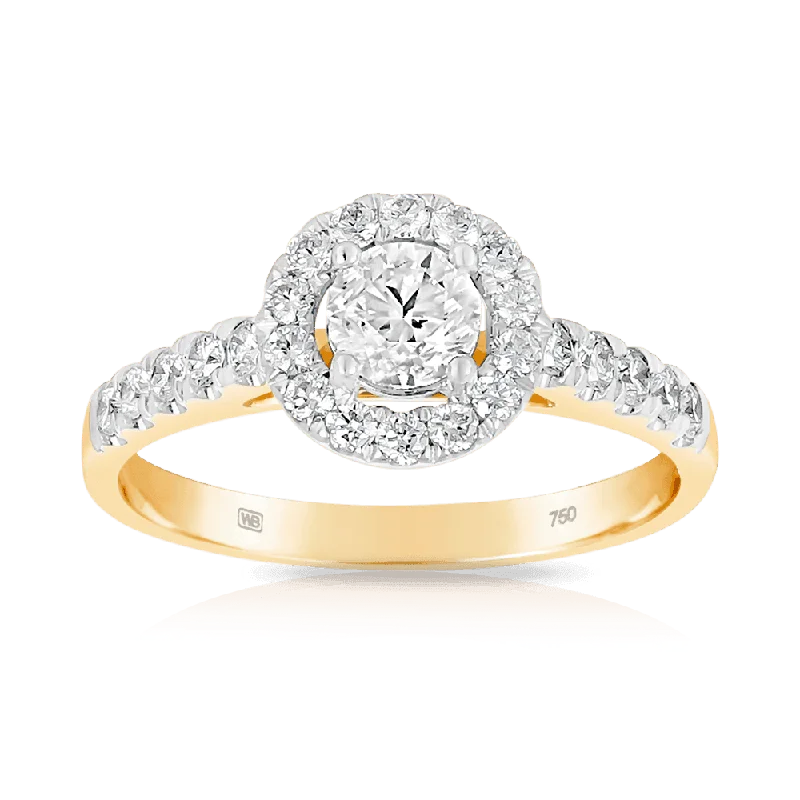 1.00ct TW Diamond Round Halo Engagement Ring in 18ct Yellow Gold