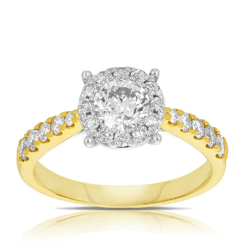 1.30ct TW Diamond Halo Cluster Engagement Ring in 9ct Yellow Gold