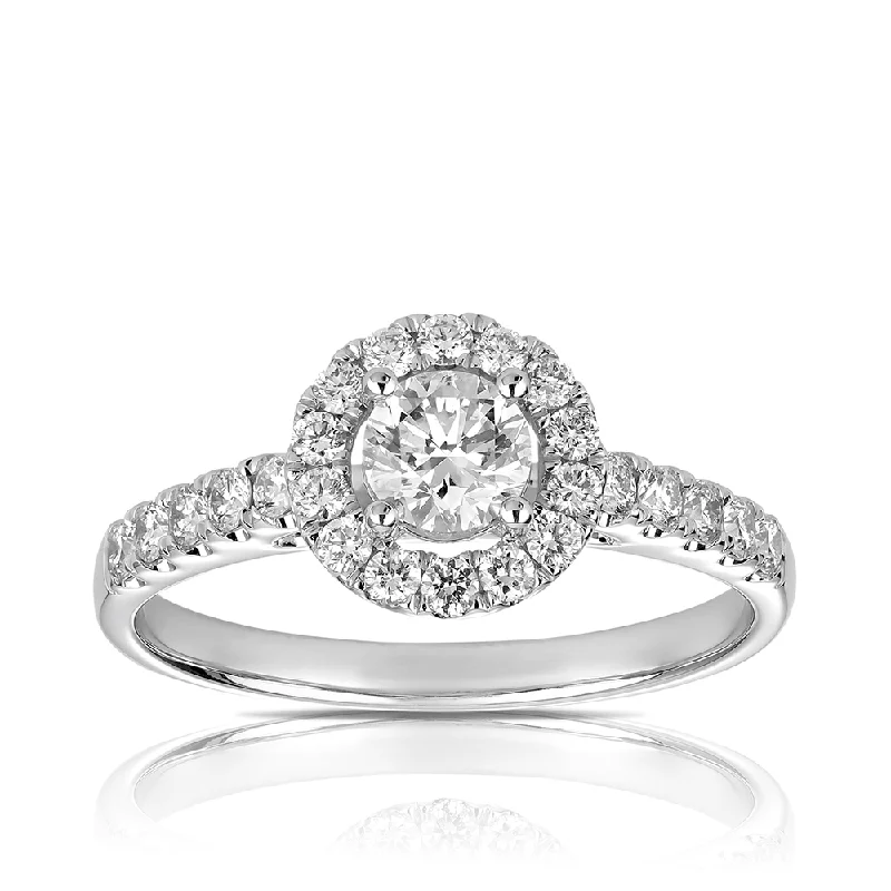 1.00ct TW Round Brilliant Cut Diamond Halo Engagement Ring in 18ct White Gold