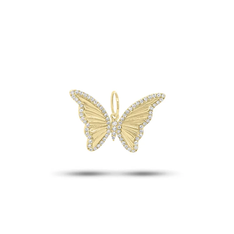 Diamond & Pleated Gold Butterfly Pendant