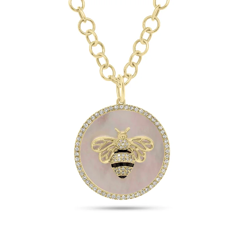 Diamond & Mother of Pearl Bee Circle Pendant