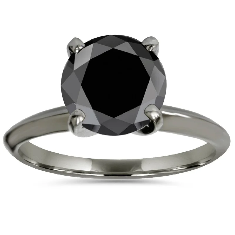 14k Black Gold 3ct TDW Black Diamond Solitaire Engagement Ring